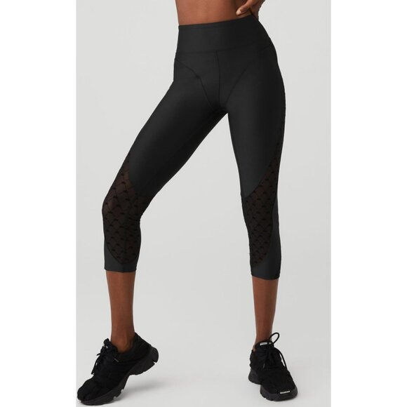 Alo Airlift Mesh High-Waist Celeste Capri Black Sheer Cut-Outs Cutouts Hi-Rise - Picture 2 of 12